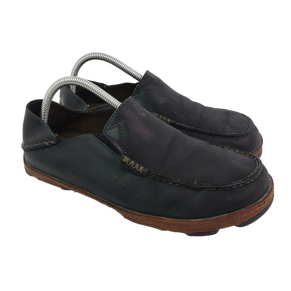 Olukai Moloa Mens Size 8.5 Black Leather Casual Loafer Shoes 10128 4033 main image 5